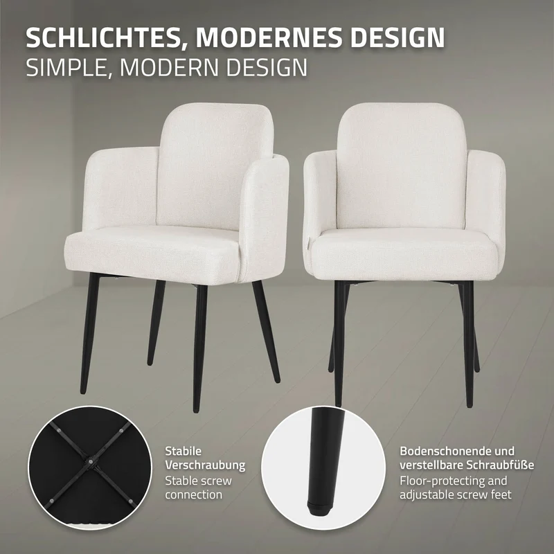 4er Set Esszimmerstühle mit Rücken- & Armlehne Beige mit Metallbeinen bis 120 kg ML-Design