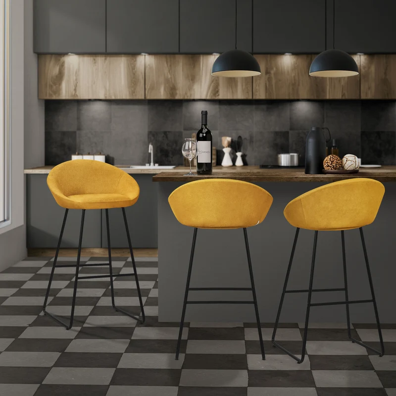 Barhocker 4er Set Senf 56x94x50 cm mit Rückenlehne und Fußstütze bis 120 kg ML-Design