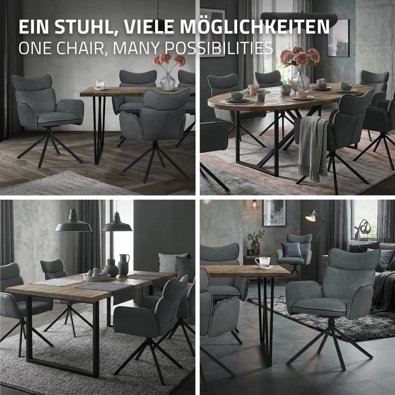 Esszimmerstuhl 6er Set drehbar Anthrazit mit Rücken- und Armlehne bis 120 kg ML-Design