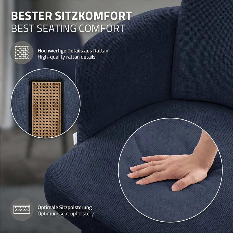 2er Set Esszimmerstühle mit Rücken- & Armlehne Dunkelblau mit Metallbeinen bis 120 kg ML-Design