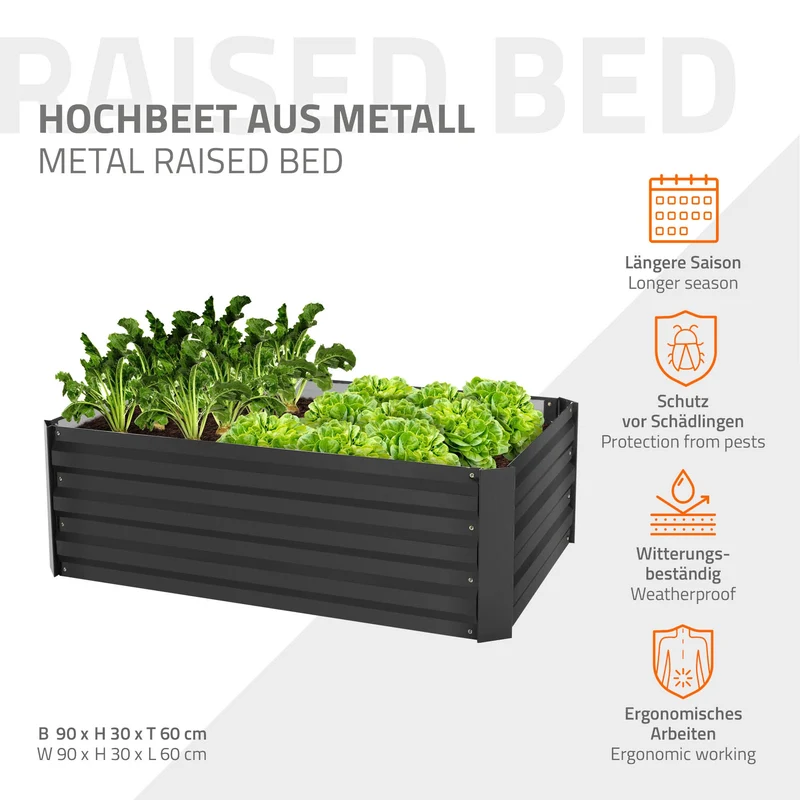 2er Set Hochbeet 90x60x30 cm Anthrazit aus Metall ML-Design
