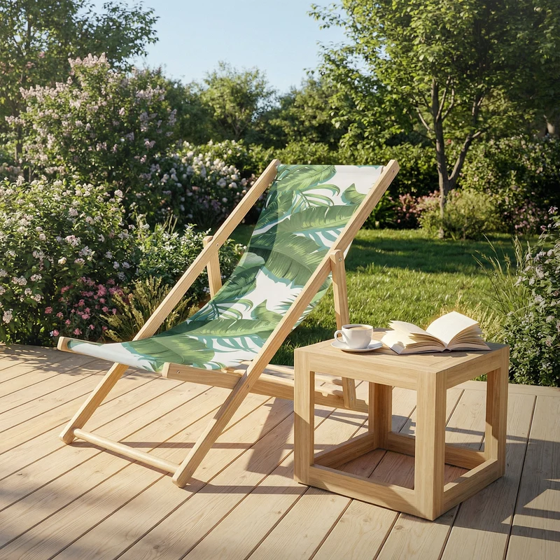 5er Set Gartenliege aus Holz in Tropical Grün-Weiß klappbarer Beachstuhl Strandstuhl Strandliege Liegestuhl Sonnenliege Relaxliege
