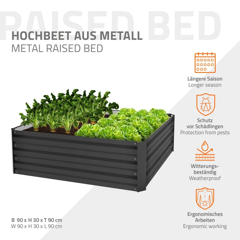 2er Set Hochbeet 90x90x30 cm Anthrazit aus Metall ML-Design
