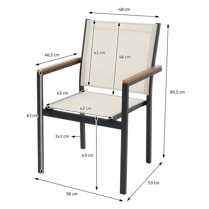 Gartenstühle 6er Set mit Armlehnen Beige aus Textilene, Balkonstuhl mit Aluminiumgestell ML-Design