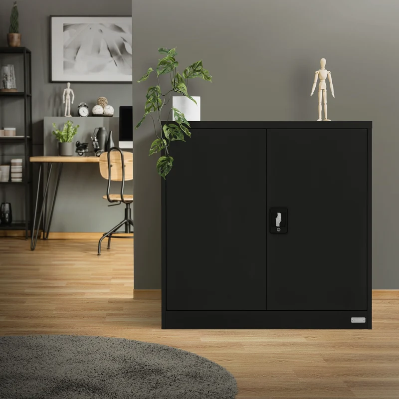 B-Ware Aktenschrank abschließbar 90x40x90 cm Schwarz aus Stahl ML-Design
