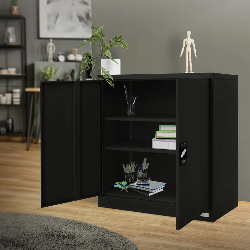 B-Ware Aktenschrank abschließbar 90x40x90 cm Schwarz aus Stahl ML-Design