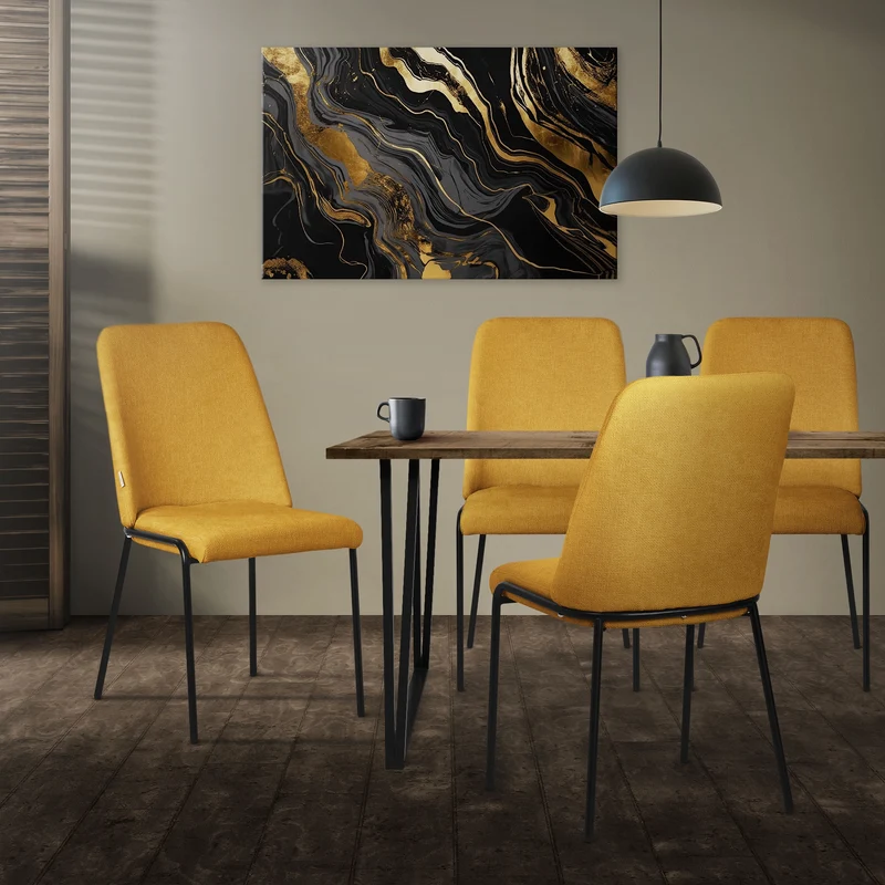 Esszimmerstühle 4er Set Senf mit Rückenlehne, Polsterstühle für Esszimmer & Küche ML-Design