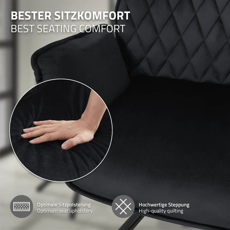 B-Ware Esszimmerstuhl drehbar mit Rücken- und Armlehnen Schwarz Küchenstuhl mit Microfaser-Samtbezug ML-Design