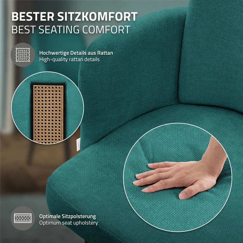 4er Set Esszimmerstühle mit Rücken- & Armlehne Petrol mit Metallbeinen bis 120 kg ML-Design