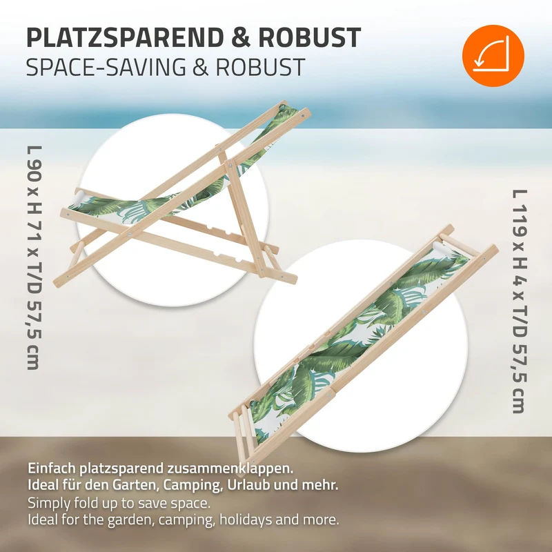 4er Set Gartenliege aus Holz in Tropical Grün-Weiß klappbarer Beachstuhl Strandstuhl Strandliege Liegestuhl Sonnenliege Relaxliege