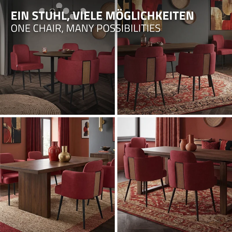 4er Set Esszimmerstühle mit Rücken- & Armlehne Rot mit Metallbeinen bis 120 kg ML-Design