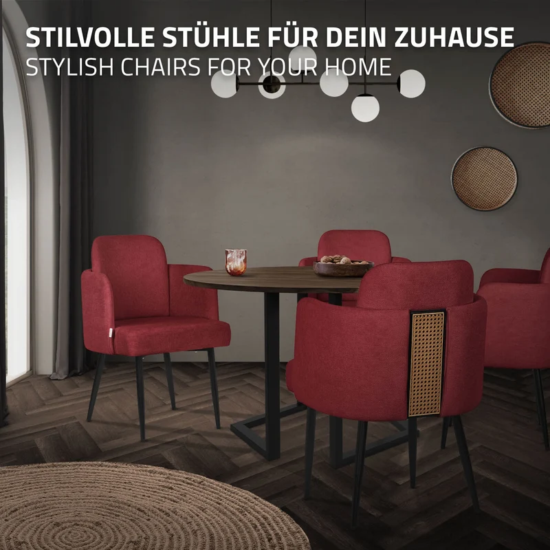 2er Set Esszimmerstühle mit Rücken- & Armlehne Rot mit Metallbeinen bis 120 kg ML-Design