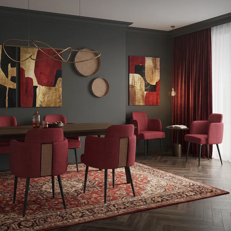 2er Set Esszimmerstühle mit Rücken- & Armlehne Rot mit Metallbeinen bis 120 kg ML-Design