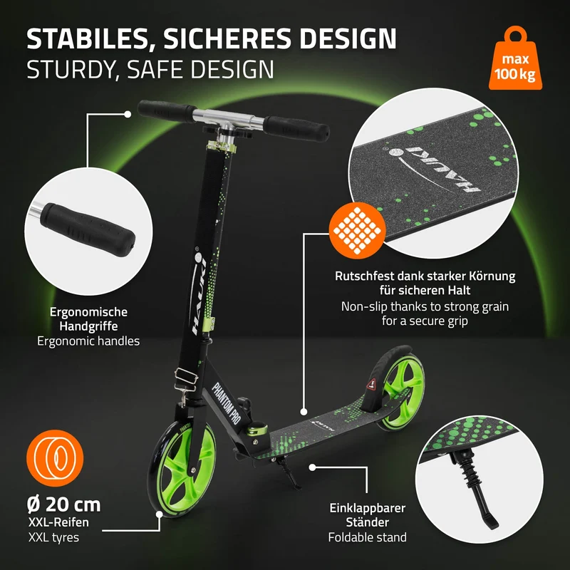 Cityroller Grün klappbar und höhenverstellbar Scooter mit XXL-Räder Hauki – Tetroller & Kickscooter
