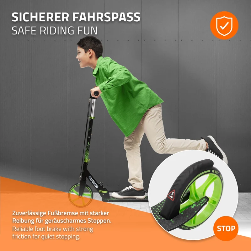 Cityroller Grün klappbar und höhenverstellbar Scooter mit XXL-Räder Hauki – Tetroller & Kickscooter
