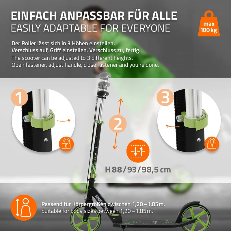 Cityroller Grün klappbar und höhenverstellbar Scooter mit XXL-Räder Hauki – Tetroller & Kickscooter