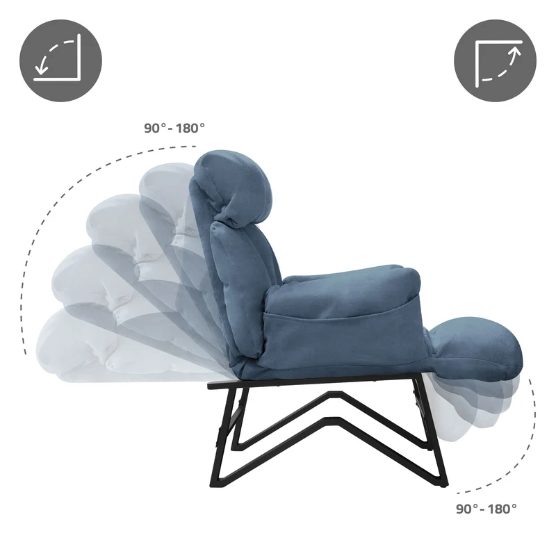 ML-DESIGN | Sessel mit Liegefunktion 85x82x102 cm aus Leinenstoff Blau Relaxsessel Fernsehsessel mit verstellbarer Rückenlehne, Armlehnen & Fußablage