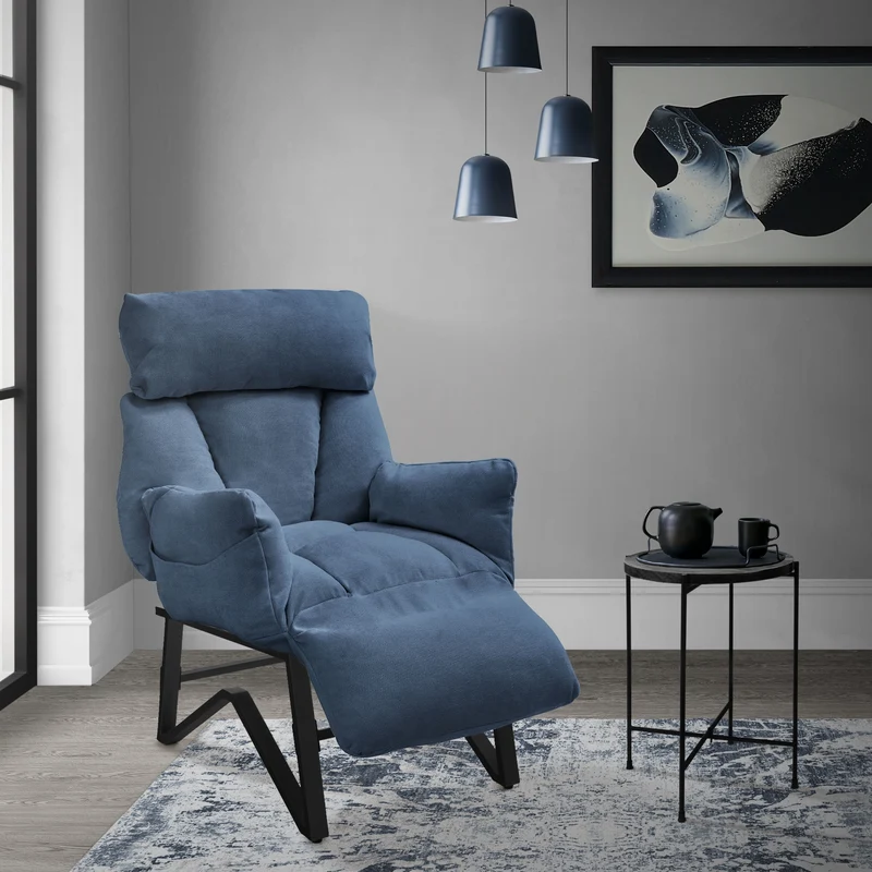 ML-DESIGN | Sessel mit Liegefunktion 85x82x102 cm aus Leinenstoff Blau Relaxsessel Fernsehsessel mit verstellbarer Rückenlehne, Armlehnen & Fußablage