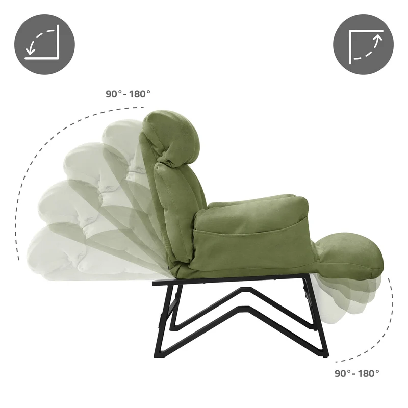 ML-DESIGN | Sessel mit Liegefunktion 85x82x102 cm aus Leinenstoff Grün Relaxsessel Fernsehsessel mit verstellbarer Rückenlehne, Armlehnen & Fußablage
