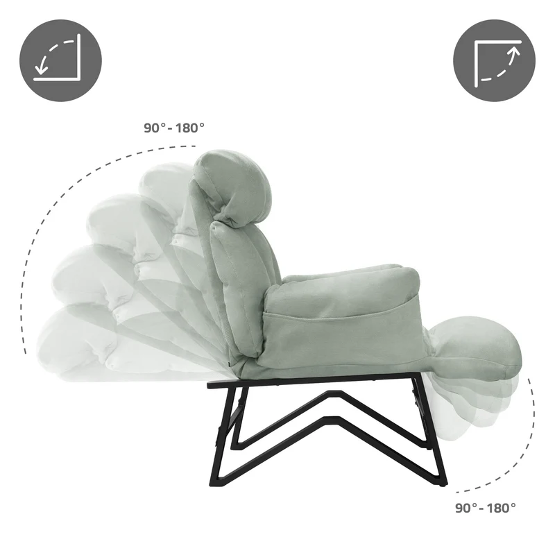 ML-DESIGN | Sessel mit Liegefunktion 85x82x102 cm aus Leinenstoff Grau/Grün Relaxsessel Fernsehsessel mit verstellbarer Rückenlehne, Armlehnen & Fußablage