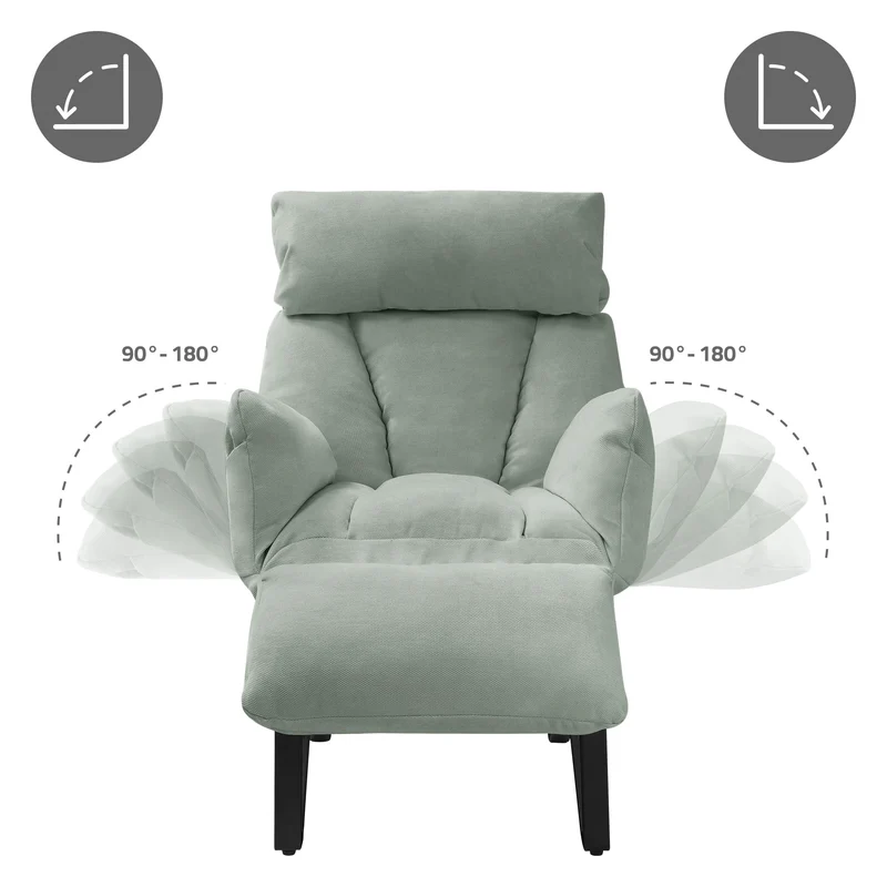 ML-DESIGN | Sessel mit Liegefunktion 85x82x102 cm aus Leinenstoff Grau/Grün Relaxsessel Fernsehsessel mit verstellbarer Rückenlehne, Armlehnen & Fußablage