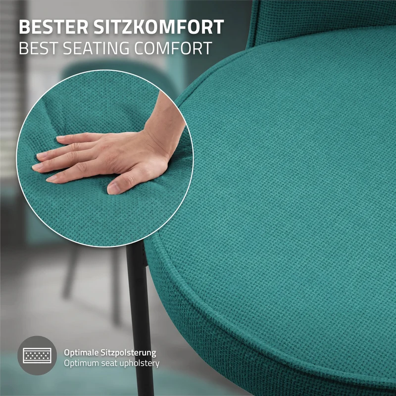 Esszimmerstühle 2er Set Petrol mit Rückenlehne, Polsterstühle für Esszimmer & Küche ML-Design