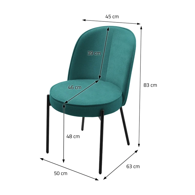 Esszimmerstühle 2er Set Petrol mit Rückenlehne, Polsterstühle für Esszimmer & Küche ML-Design