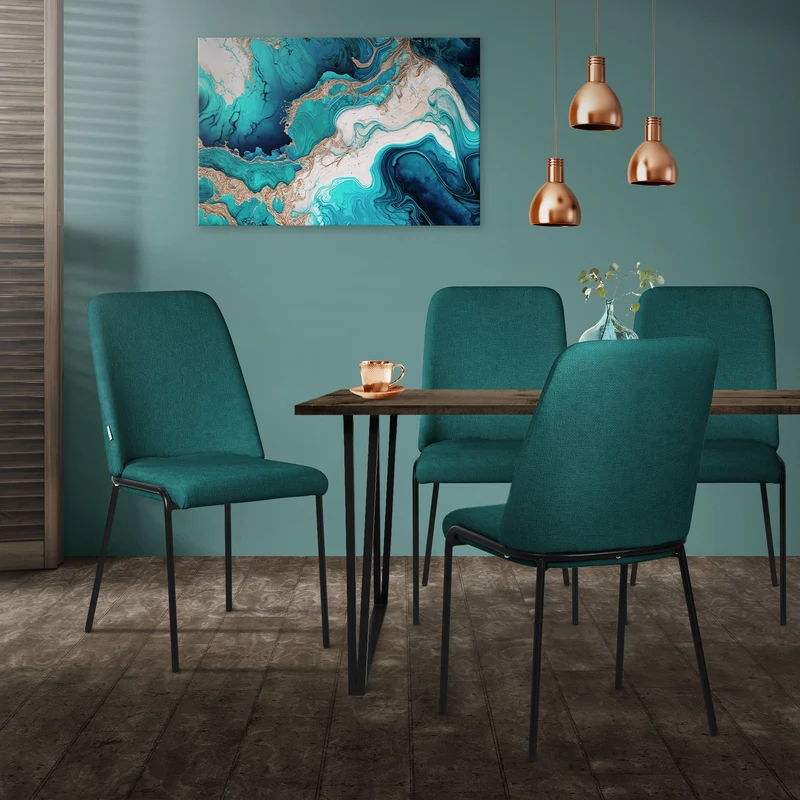 Esszimmerstühle 2er Set Petrol mit Rückenlehne, Polsterstühle für Esszimmer & Küche ML-Design