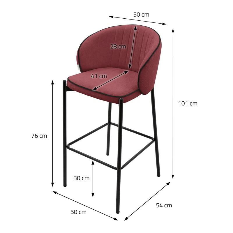 Barhocker 4er Set Rot 50x101x54 cm mit Rückenlehne und Fußstütze bis 120 kg ML-Design