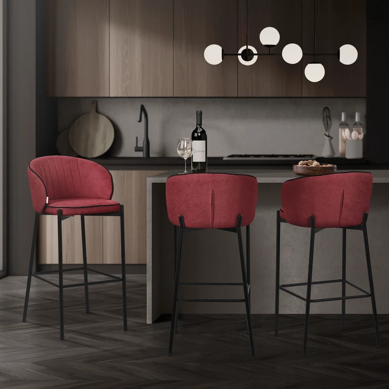 Barhocker 4er Set Rot 50x101x54 cm mit Rückenlehne und Fußstütze bis 120 kg ML-Design