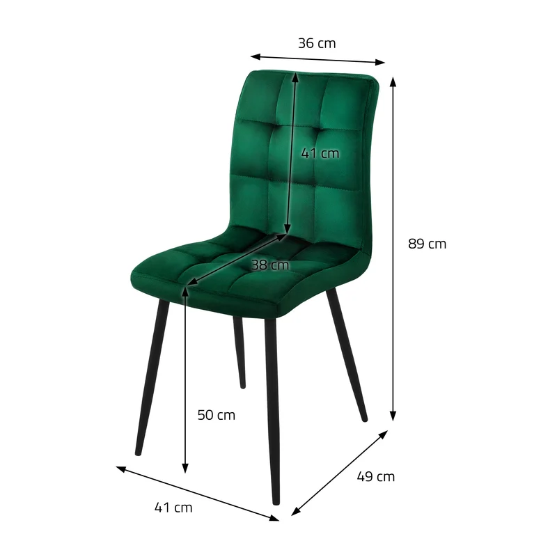 B-Ware Esszimmerstuhl 4er Set Große Quadrat Steppung Dunkelgrün Samtbezug mit Metallbeinen inkl. Montagematerial ML-Design