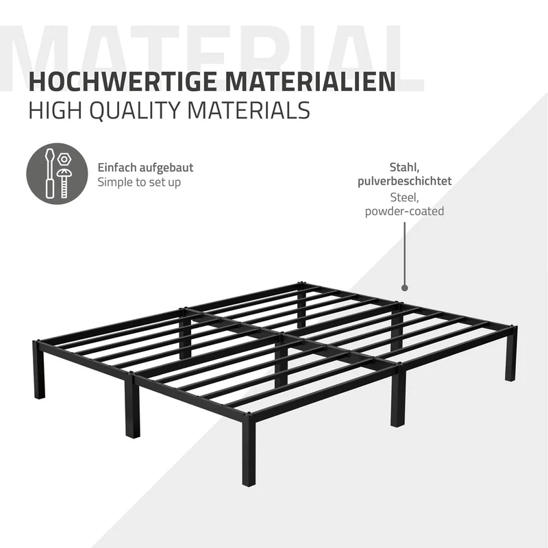 B-Ware Metallbett mit Lattenrost 160x200 cm Schwarz ML-Design