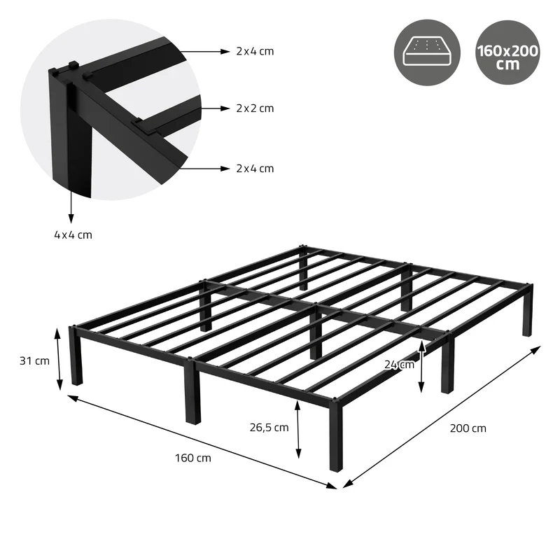 B-Ware Metallbett mit Lattenrost 160x200 cm Schwarz ML-Design