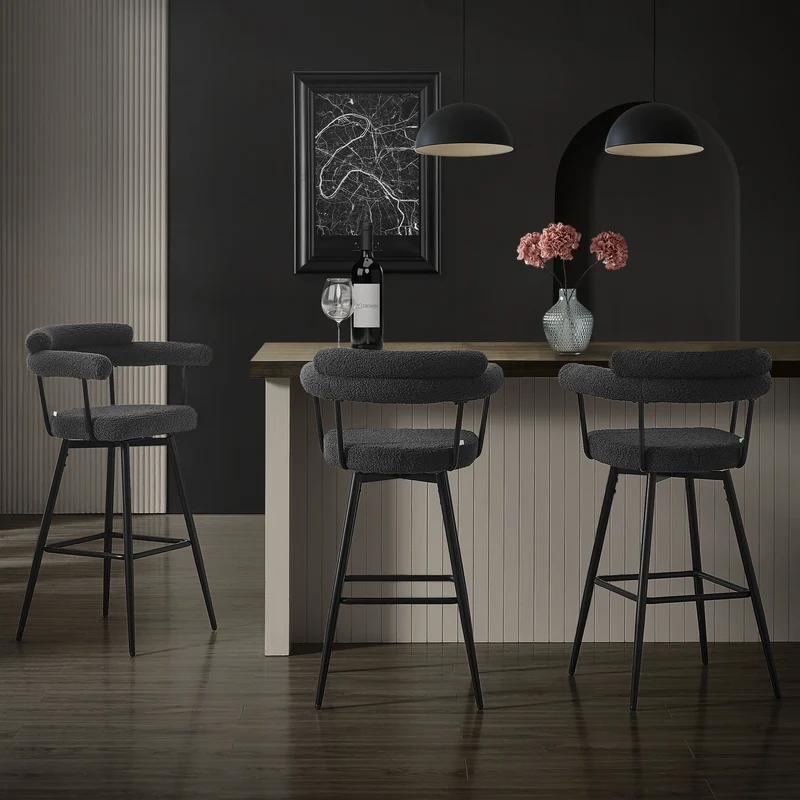 4er Set Barhocker 360° drehbar Dunkelgrau 61x103x55 cm mit Arm-, Rückenlehne und Fußstütze bis 120 kg ML-Design