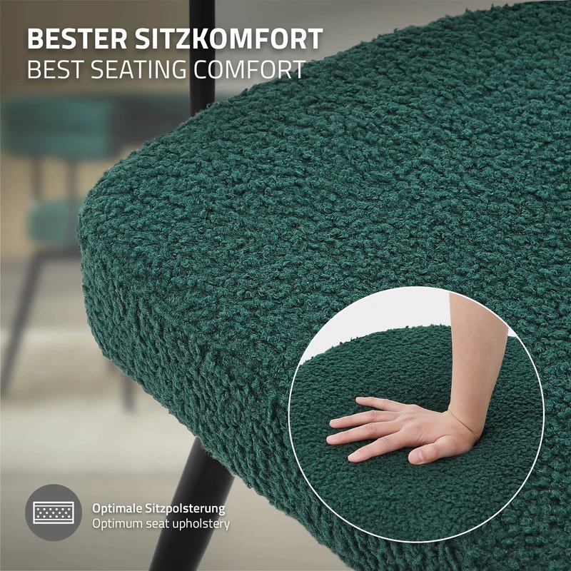 6er Set Esszimmerstühle 360° drehbar in Dunkelgrün Teddy-Stoff mit Arm- und Rückenlehnen Küchenstuhl ML-Design