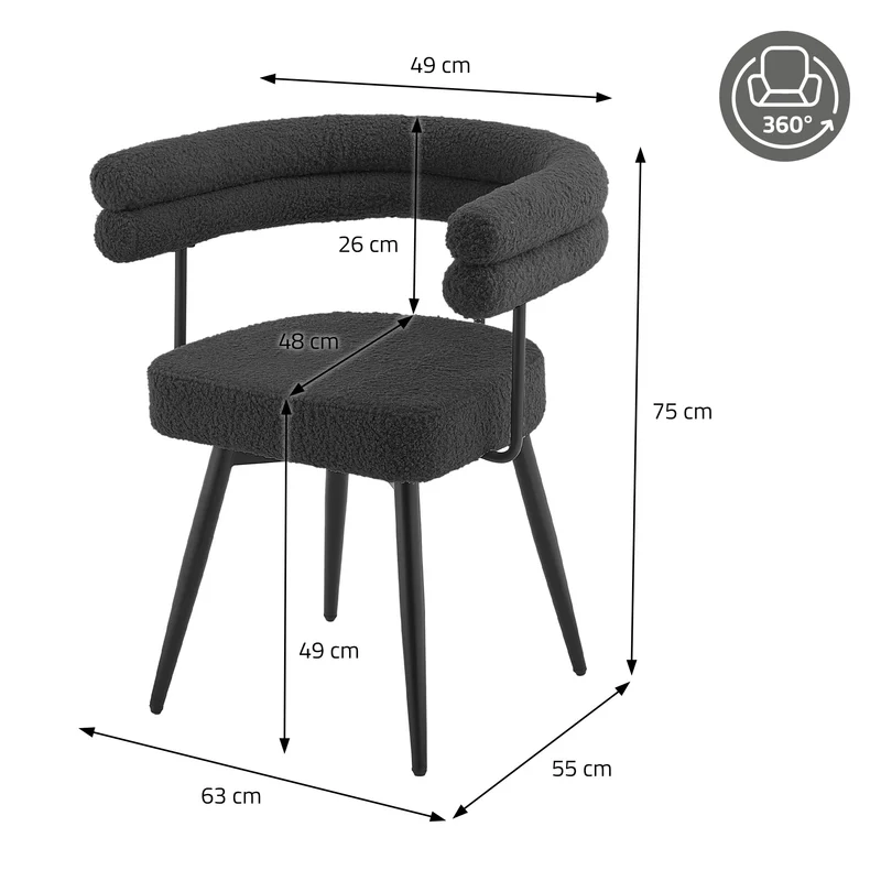 4er Set Esszimmerstühle 360° drehbar in Dunkelgrau Teddy-Stoff mit Arm- und Rückenlehnen Küchenstuhl ML-Design