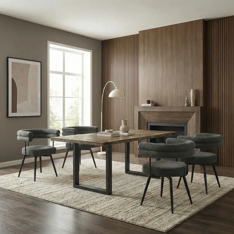 4er Set Esszimmerstühle 360° drehbar in Dunkelgrau Teddy-Stoff mit Arm- und Rückenlehnen Küchenstuhl ML-Design