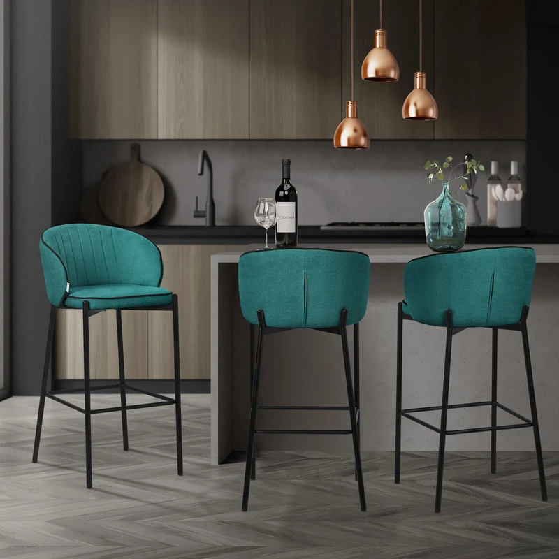 Barhocker 4er Set Petrol 50x101x54 cm mit Rückenlehne und Fußstütze bis 120 kg ML-Design