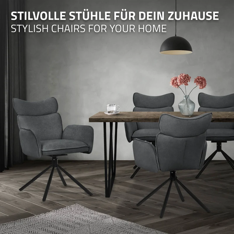 Esszimmerstuhl 4er Set drehbar Anthrazit mit Rücken- und Armlehne bis 120 kg ML-Design