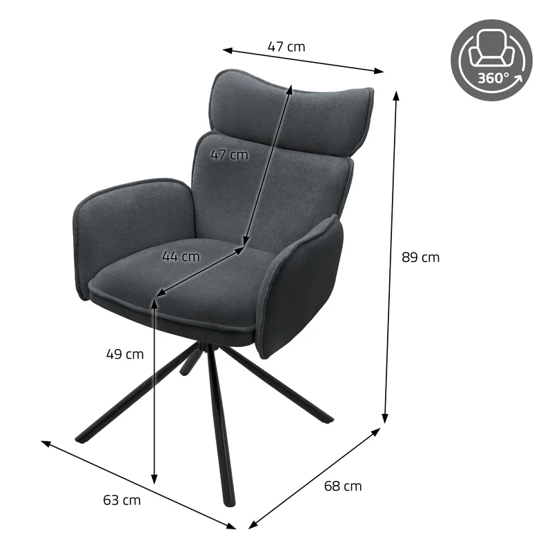 Esszimmerstuhl 4er Set drehbar Anthrazit mit Rücken- und Armlehne bis 120 kg ML-Design