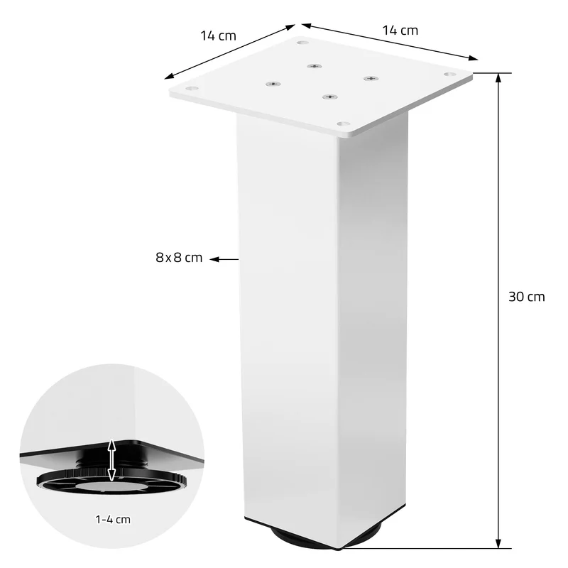 B-Ware 4er Set Tischbeine I-Design 30 cm Weiß glänzend aus pulverbeschichtetem Stahl eckig Profil 8x8 cm Höhenverstellbare Möbelfüße 1-4 cm ML-Design