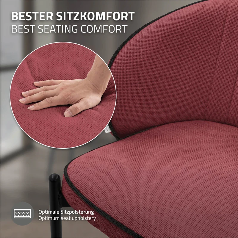 4er Set Esszimmerstühle mit Rücken- & Armlehne Rot mit Metallbeinen bis 120 kg ML-Design