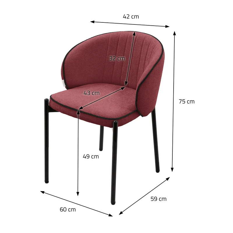 4er Set Esszimmerstühle mit Rücken- & Armlehne Rot mit Metallbeinen bis 120 kg ML-Design
