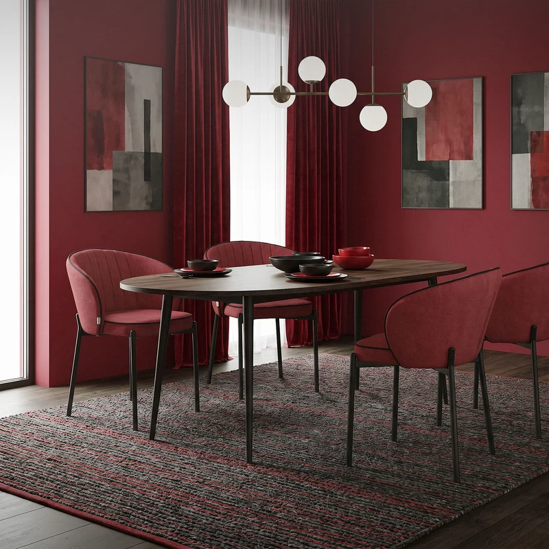 4er Set Esszimmerstühle mit Rücken- & Armlehne Rot mit Metallbeinen bis 120 kg ML-Design