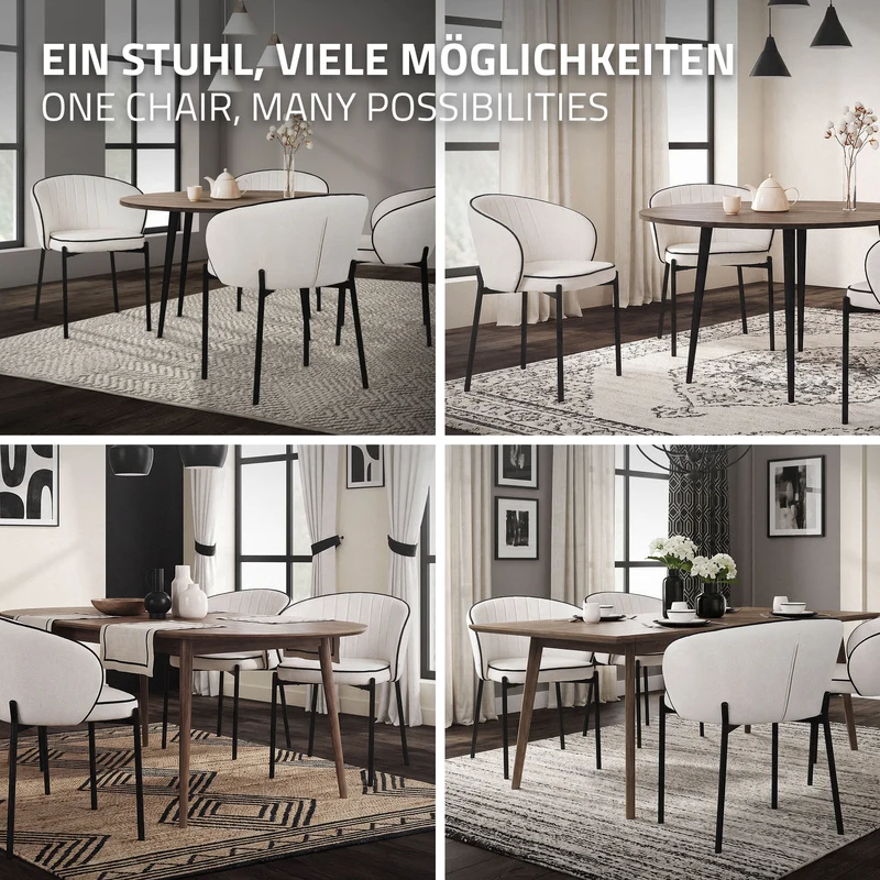 6er Set Esszimmerstühle mit Rücken- & Armlehne Beige mit Metallbeinen bis 120 kg ML-Design