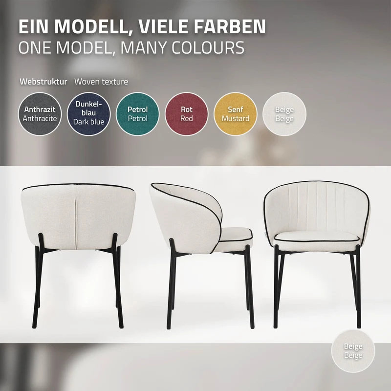 6er Set Esszimmerstühle mit Rücken- & Armlehne Beige mit Metallbeinen bis 120 kg ML-Design