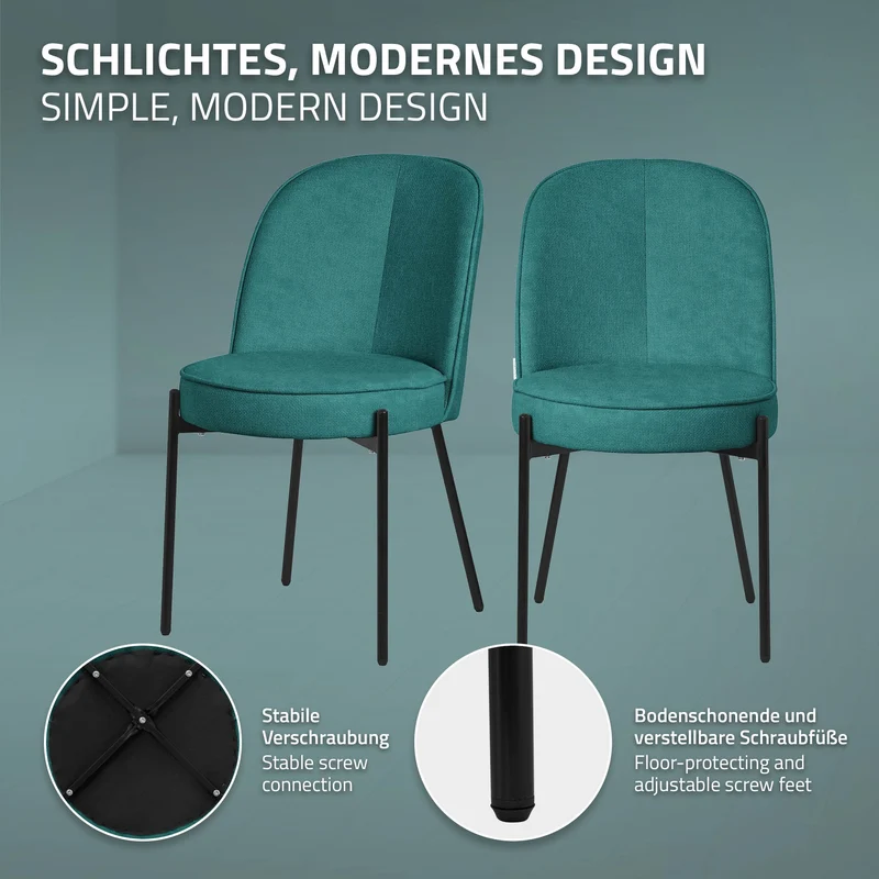 Esszimmerstühle 6er Set Petrol mit Rückenlehne, Polsterstühle für Esszimmer & Küche ML-Design