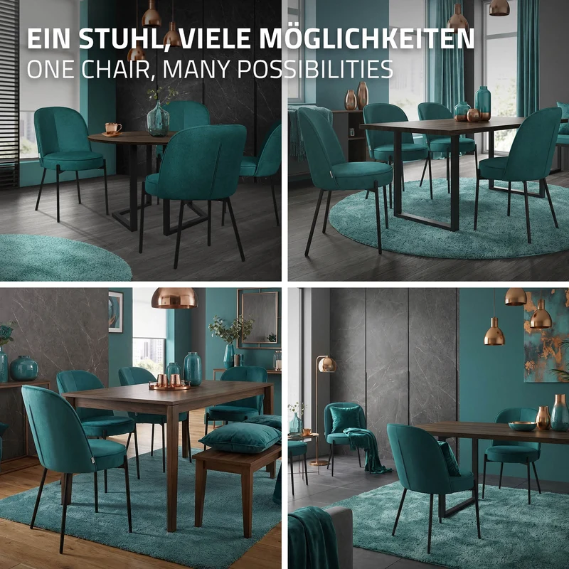 Esszimmerstühle 6er Set Petrol mit Rückenlehne, Polsterstühle für Esszimmer & Küche ML-Design