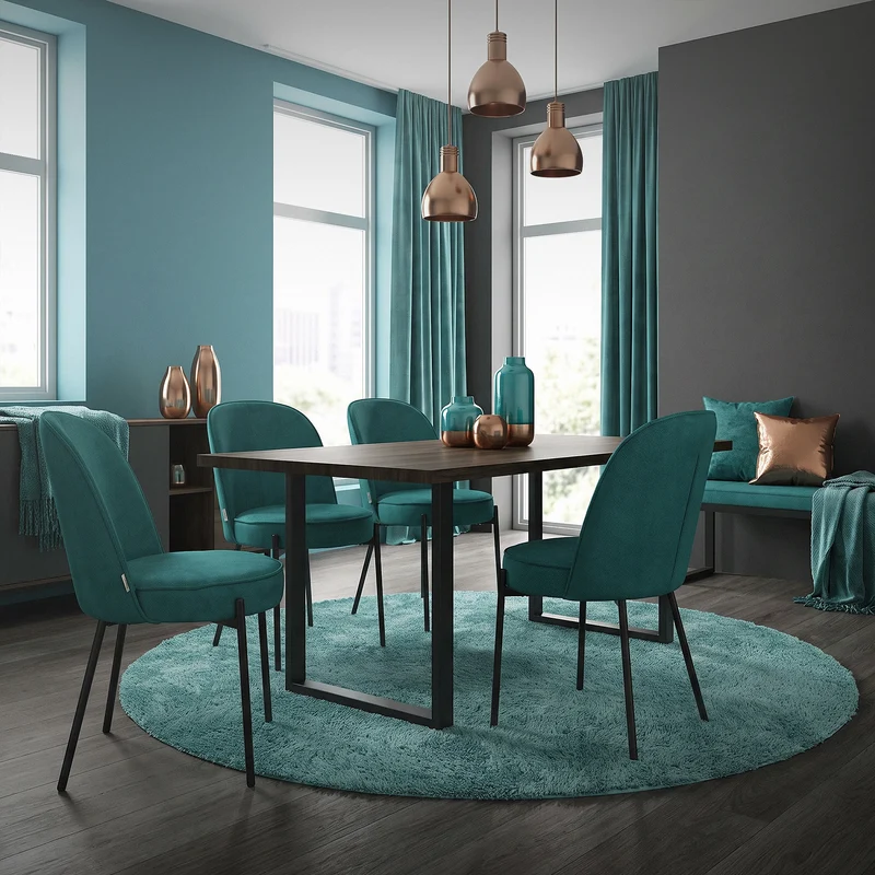 Esszimmerstühle 6er Set Petrol mit Rückenlehne, Polsterstühle für Esszimmer & Küche ML-Design