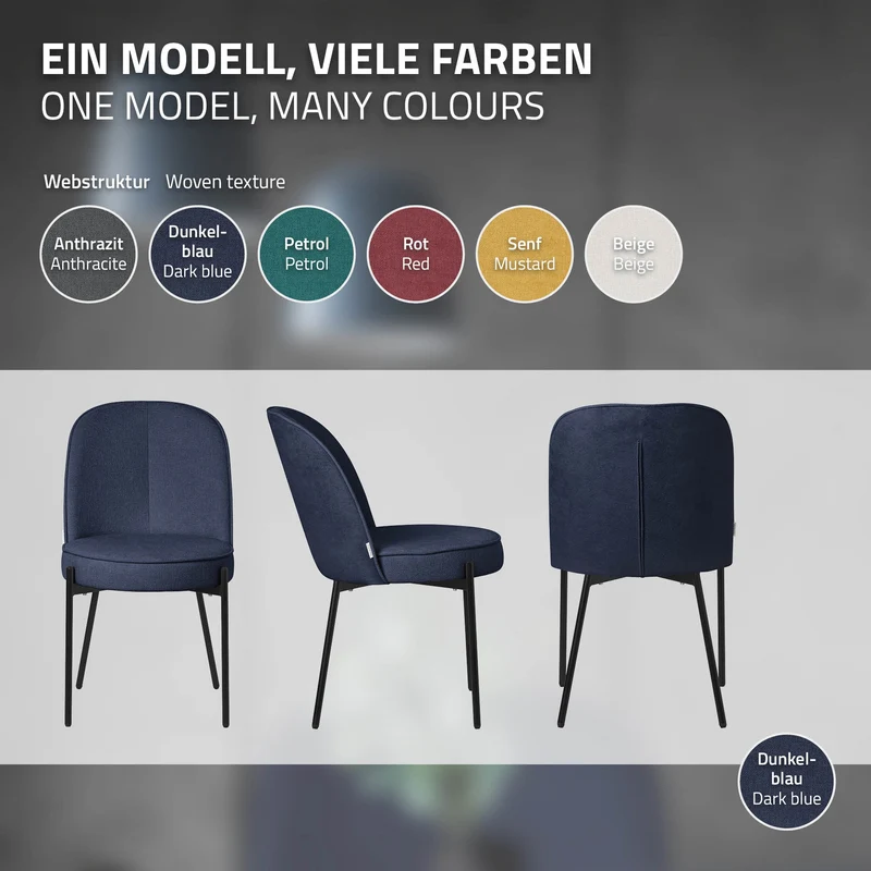 Esszimmerstühle 6er Set Dunkelblau mit Rückenlehne, Polsterstühle für Esszimmer & Küche ML-Design